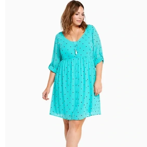 Torrid Heart Print Chiffon Shirt Dress - Picture 1 of 9